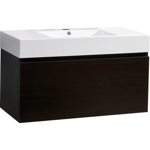 Virtu USA Zuri 36" Single Bathroom Vanity Cabinet in Wenge w/ Polymarble Counter-Top