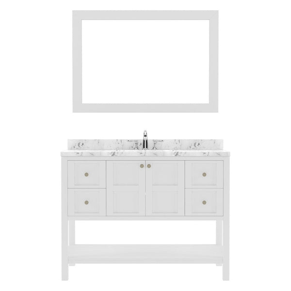 Winterfell 48 Bath Vanity in White with Cultured Marble Quartz Top and Sink by Virtu USA white background