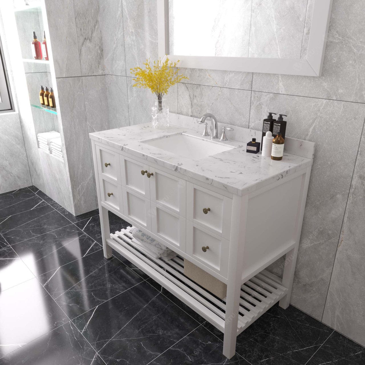 Winterfell 48" Bath Vanity in White with Cultured Marble Quartz Top and Sink by Virtu USA side view