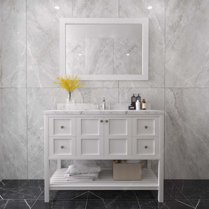 Winterfell 48" Bath Vanity in White with Cultured Marble Quartz Top and Sink by Virtu USA front view