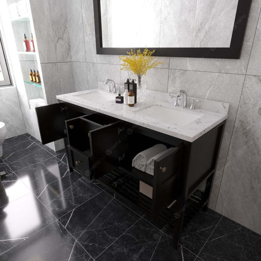 Winterfell 60" Bath Vanity in Espresso with Cultured Marble Quartz Top drawers open