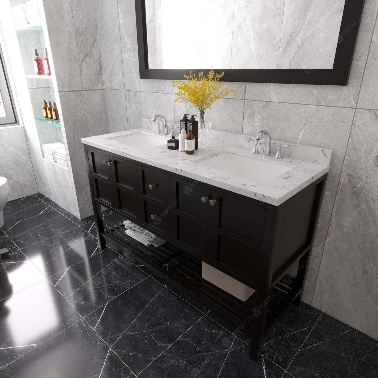 Winterfell 60" Bath Vanity in Espresso with Cultured Marble Quartz Top perspective