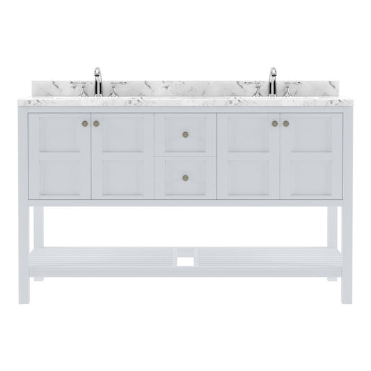 Winterfell 60" Bath Vanity in White with Cultured Marble Quartz Top by Virtu USA