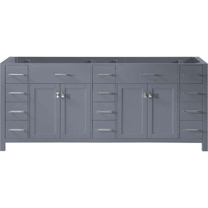 Virtu USA Caroline Parkway 78" Double Bathroom Vanity Cabinet in Grey